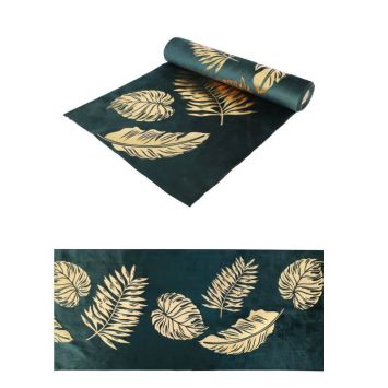 chemin-table-velours-vert-feuilles-dorees-decoration | jourdefete.com
