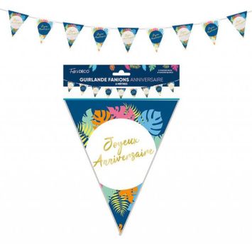 Guirlande de 9 fanions "Joyeux Anniversaire" - 6 m - Collection Tropical