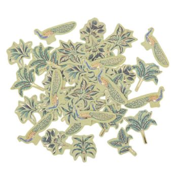100 Confettis Tropical Peacock Dégradé de Vert Amande et Or De 2 à 4,5 cm | jourdefete.com