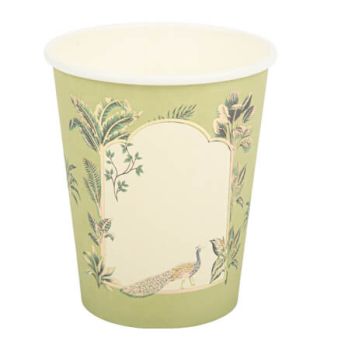 8 Gobelets Tropical Peacock Dégradé de Vert Amande et Or 255ml | jourdefete.com