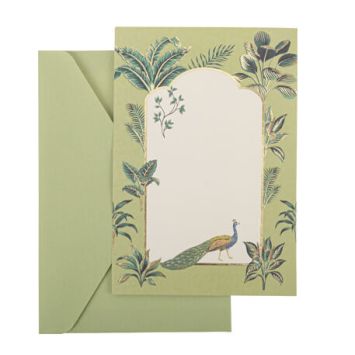 10 Invitations et Enveloppes Tropical Peacock Dégradé de Vert Amande et Or 17,5 x 12 cm | jourdefete.com