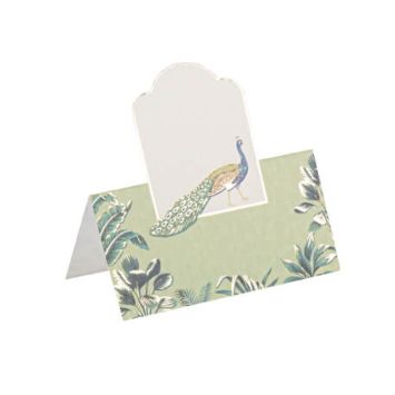 10 Marque-Places Tropical Peacock Dégradé de Vert Amande et Or 8 x 7.5 cm | jourdefete.com