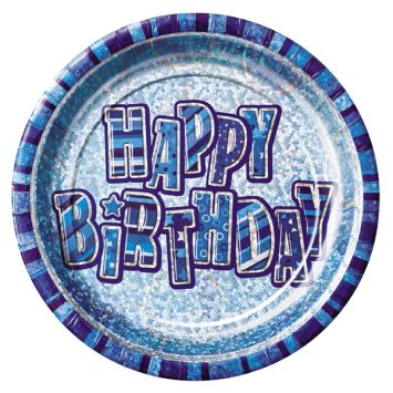 assiettes en carton anniversaire glitz bleue