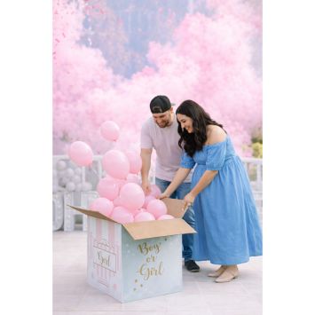 Boîte en carton XXL "Boy or Girl" pour l'envoi des ballons - 60 x 40 x 60 cm - Gender Reveal
