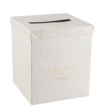 Urne Merci Communion effet lin et or 21x25x21cm | jourdefete.com