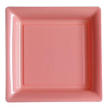12 Assiettes Carrées en Plastique - Rose Pâle
