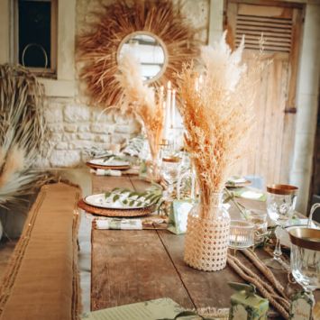 Vase en Verre et Cannage Naturel 20 x 10 cm
