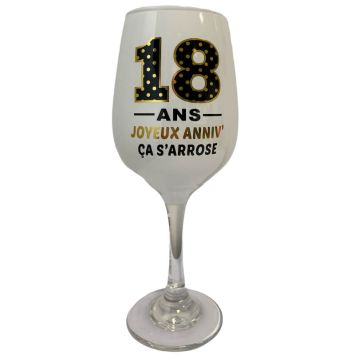 Verre à vin d'anniversaire blanc âge 18 ans