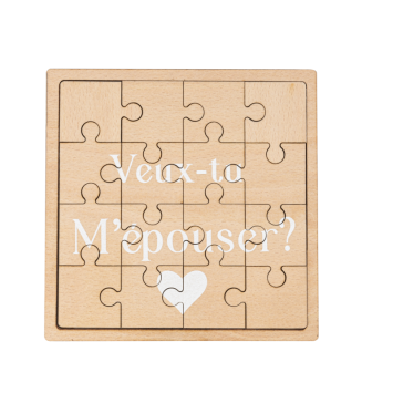 Puzzle en bois avec inscription "Veux-tu m’épouser ?" pour une demande en mariage originale | jourdefete.com