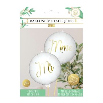 Pack de 2 ballons métalliques - Mr / Mme - 35 cm - Vive les mariés | jourdefete.com