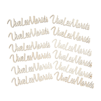 12 confettis "Vive les Mariés" en bois à parsemer - 7 x 1,5 cm