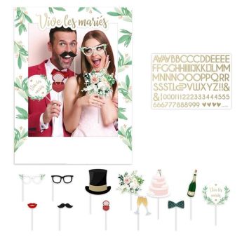Un kit pour photobooth comprenant un cadre et 12 accessoires pour votre mariage | jourdefete.com