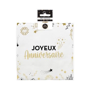 10 serviettes "Joyeux Anniversaire" en papier - 33 x 33 cm - Collection Happy Party