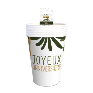 6 gobelets "Joyeux Anniversaire" en carton - Collection Jungle Party