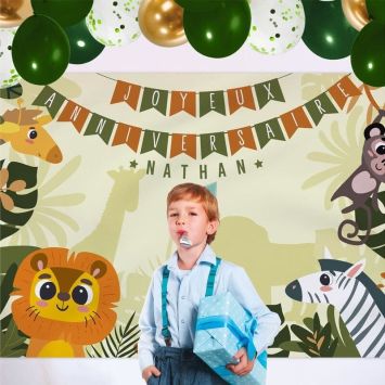 Toile murale personnalisable - 1,50 x 2,10 m - Collection Jungle Party