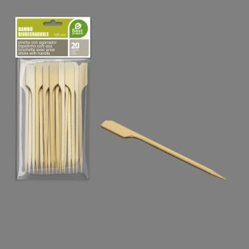 20 pics apéritifs en bois de bambou avec manche - 10,5 cm