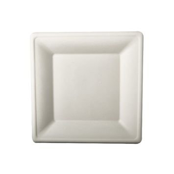Assiette blanche rectangulaire en canne à sucre biodégradable 15,5 cm x 15,5 cm | jourdefete.com