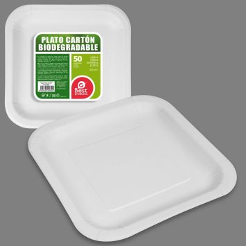 50 assiettes blanches en carton - 20 x 20 cm