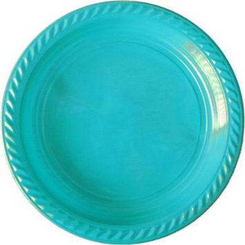Assiette ronde en plastique turquoise 22 cm, lot de 20 | jourdefete.com