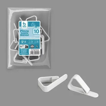 10 pinces blanches pour nappe en plastique réutilisable - 3,9 x 1,3 x 5,5 cm