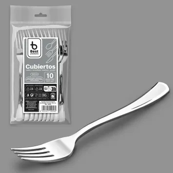 10 fourchettes en argent en plastique réutilisable - 18,5 cm