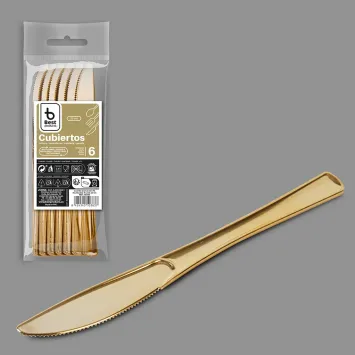 6 couteaux en or en plastique réutilisable - 20 cm