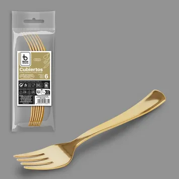 6 fourchettes en or en plastique réutilisable - 18,5 cm