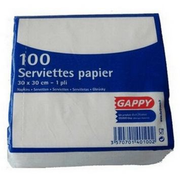 100 serviettes blanches en papier - 30 x 30 cm