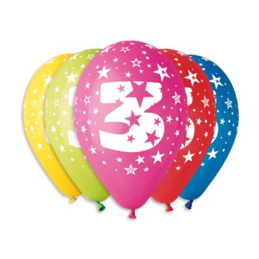 10 ballons multicolores avec étoiles chiffre 3 | jourdefete.com