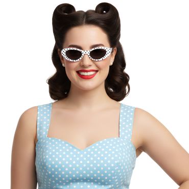 Lunettes Sandy blanches à pois noirs style pin-up années 50 | jourdefete.com Lunettes Sandy blanches à pois noirs style pin-up années 50 | jourdefete.com