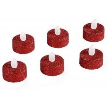 Blister de 6 Bougies Chauffe-Plat LED - Paillettes Rouges Blister de 6 Bougies Chauffe-Plat LED - Paillettes Rouges