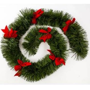 Guirlande Boa XXL - Effet Branche de Sapin avec Nœuds Rouges Guirlande Boa XXL - Effet Branche de Sapin avec Nœuds Rouges