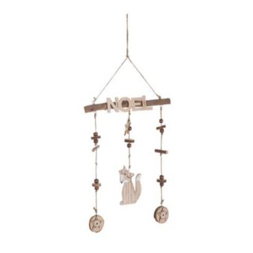 Suspension Noël - Petit Renard et rondins de Bois | jourdefete.com