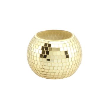 Photophore en verre effet boule à facettes doré pour décoration de réveillon | jourdefete.com