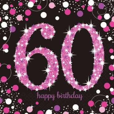 16 Serviettes 60 Ans - Rose / Noir | jourdefete.com
