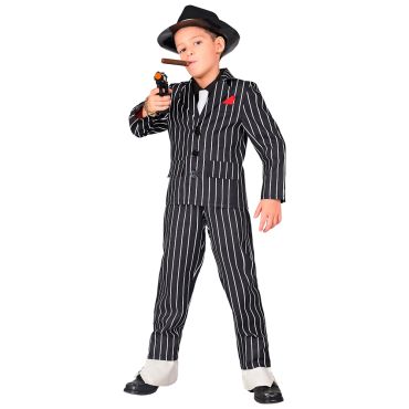 Déguisement gangster garçon avec costume rayé et chapeau noir | jourdefete.com