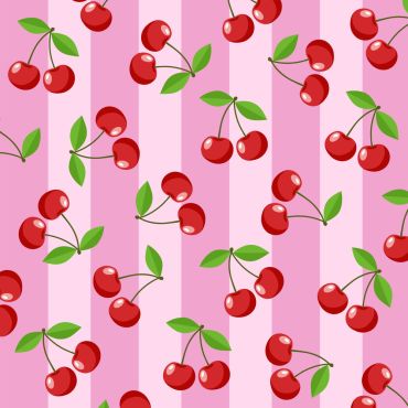 Serviettes de fête motif cerises rouges sur fond rose rayé 33x33 cm | jourdefete.com