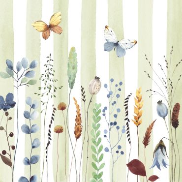 Serviettes fleurs et rayures avec papillons | jourdefete.com