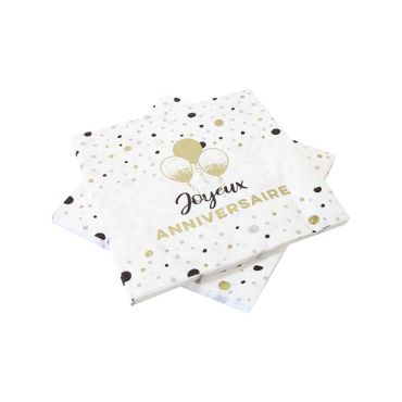Serviettes en papier "Joyeux Anniversaire" blanches et dorées avec ballons | jourdefete.com Serviettes en papier "Joyeux Anniversaire" blanches et dorées avec ballons | jourdefete.com
