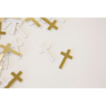 20 décorations de table à parsemer - Croix - Blanc et Or | jourdefete.com 20 décorations de table à parsemer - Croix - Blanc et Or | jourdefete.com