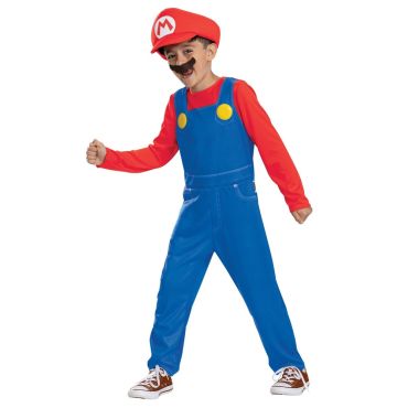 Costume de Mario pour enfant avec combinaison, moustache et casquette emblématique | jourdefete.com