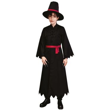 Enfant portant un costume de mage sombre noir avec ceinture rouge et chapeau pointu pour Halloween | jourdefete.com Enfant portant un costume de mage sombre noir avec ceinture rouge et chapeau pointu pour Halloween | jourdefete.com