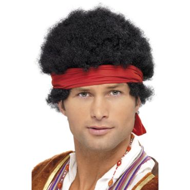 Perruque Hippie Cheveux noir court frisé Perruque Hippie Cheveux noir court frisé