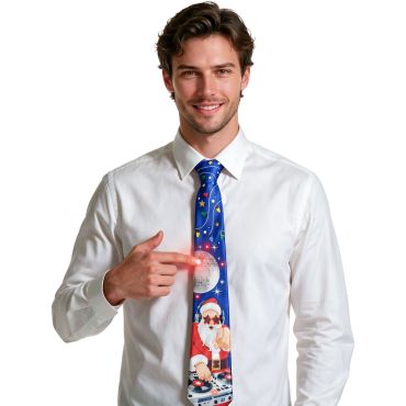 Cravate de Noël bleue lumineuse motif Père Noël DJ et boule à facettes | jourdefete.com Cravate de Noël bleue lumineuse motif Père Noël DJ et boule à facettes | jourdefete.com