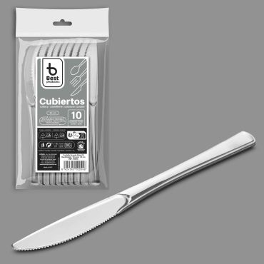 Couteaux argentés de 20 cm réutilisables en lot de 10 | jourdefete.com