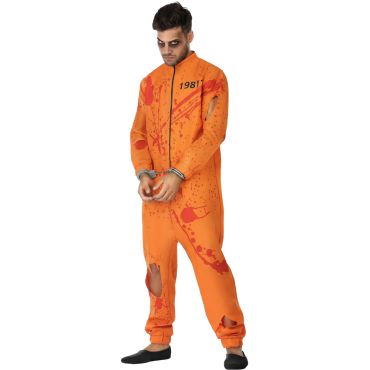 Déguisement de prisonnier zombie ensanglante avec combinaison orange pour adulte | jourdefete.com