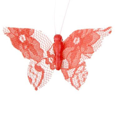 4 Papillon en dentelle sur pince - Corail 4 Papillon en dentelle sur pince - Corail