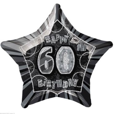 Ballon Métallique Hélium Etoile Holographique - Anniversaire 60 ans - Noir
