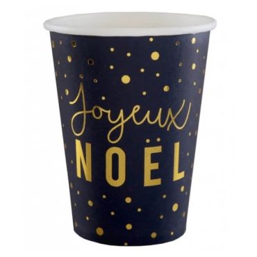 Sachet de 10 Gobelets Joyeux Noël - Bleu Nuit Floqué Or Sachet de 10 Gobelets Joyeux Noël - Bleu Nuit Floqué Or