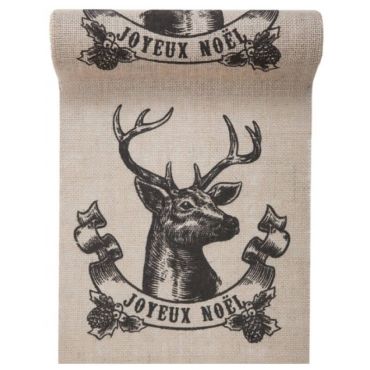 Chemin de Table en Toile de Jute - Cerf de Noël